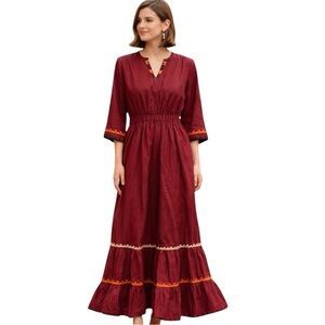 Ethnic By Outfitters Red Cotton Boho Maxi Dress Size M Cottagecore Romantic